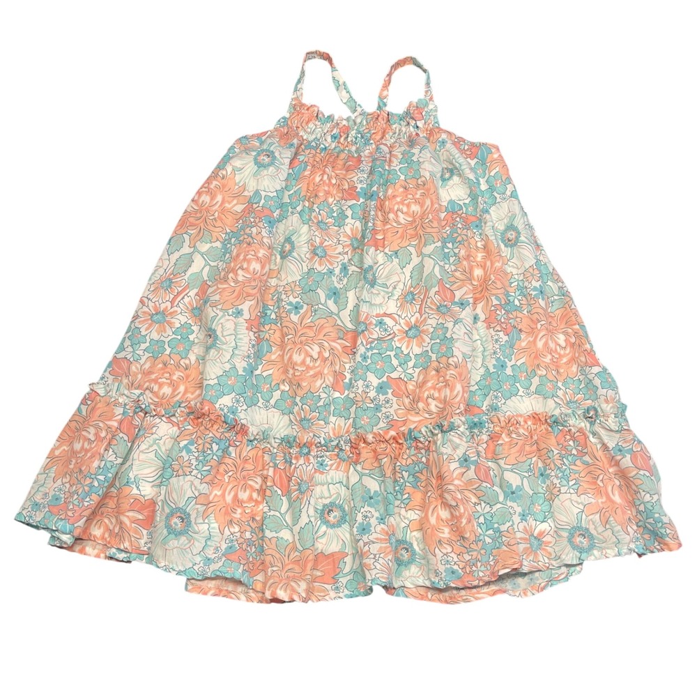 Catherine Malandrino Girls Floral Dress 5T Peach Aqua Criss Cross‎ Back Tiered